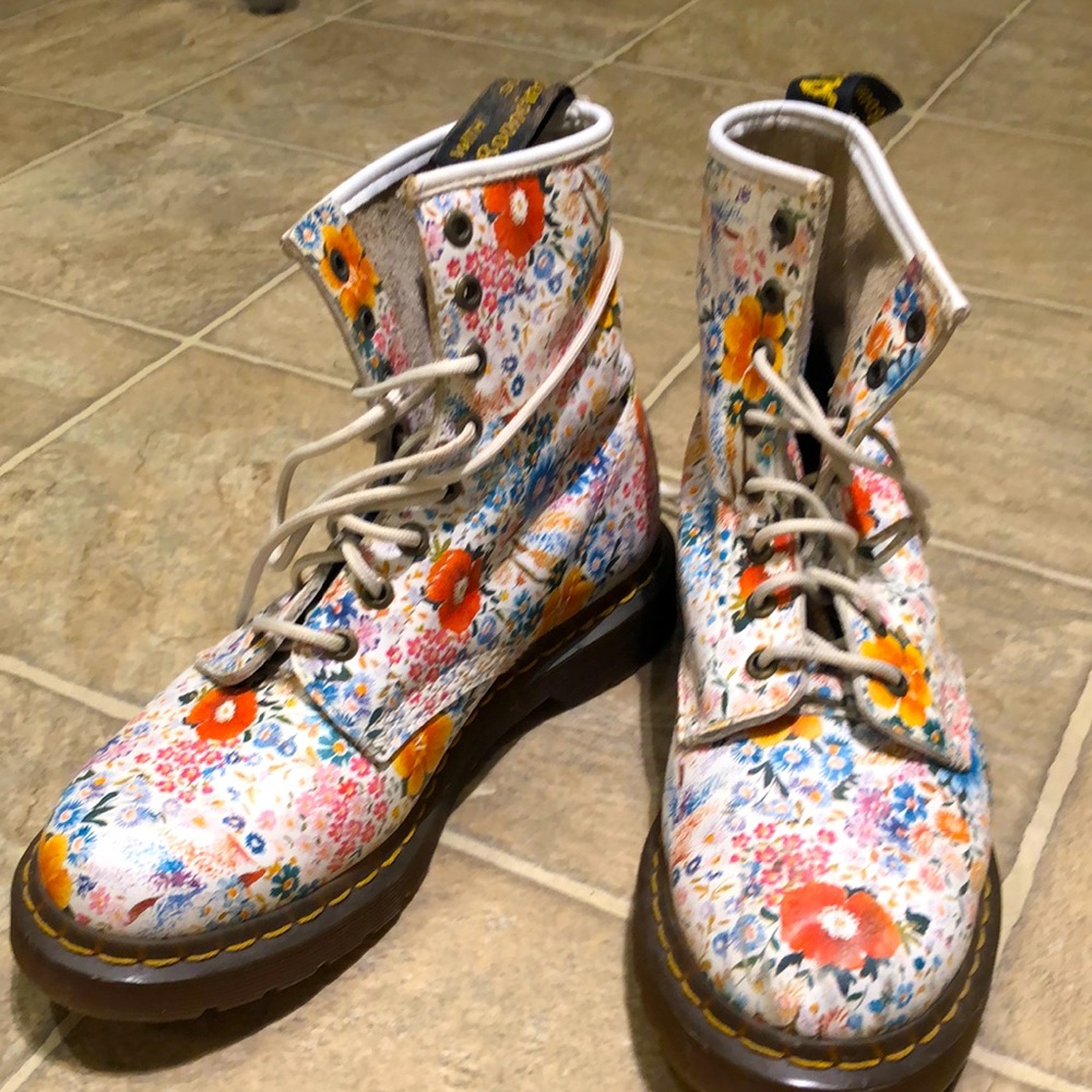 Dr. Martens white and floral 1460 8 eye boots